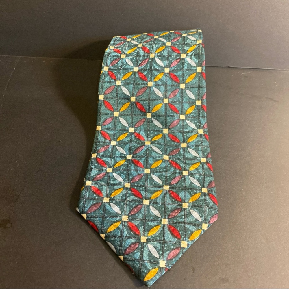 christian dior monsieur 100% Hand Woven Silk In US Multicolor Geometric Tie‎ Vtg
